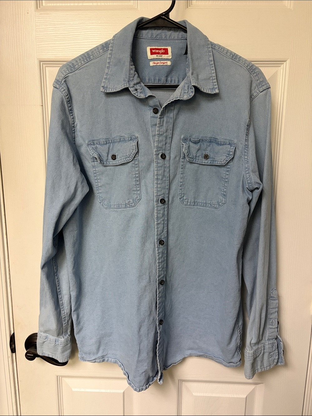 Wrangler Light Blue cotton Denim Button-Down Work Shirt